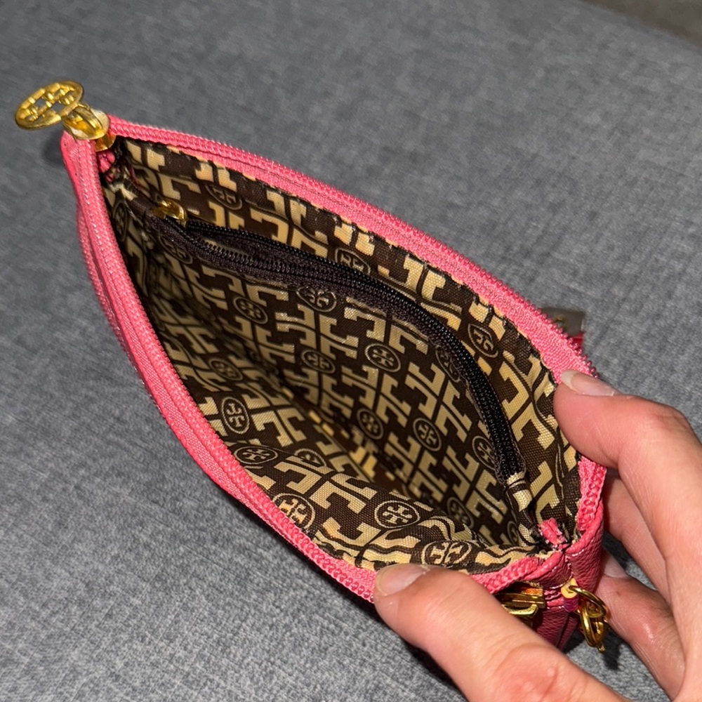Tory Burch Pink Clutch with Gold Logo and Wrist Strap - Picture 3 of 3